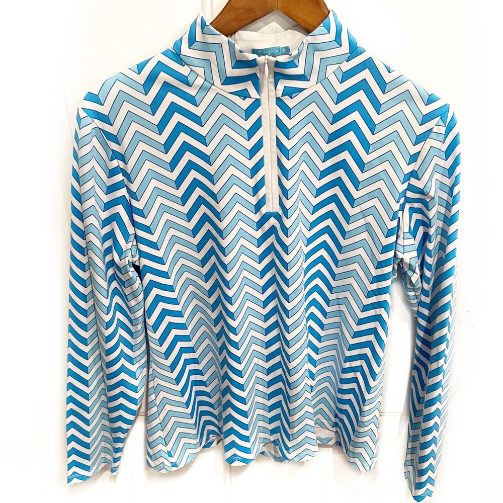 J. McLaughlin Blue and White Chevron Top